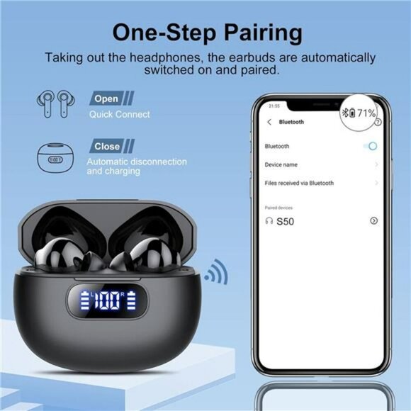 Bluetooth 5.3 Wireless Earbuds Noise Cancelling Mic LED Display IPX7 48H Play - Picture 6 of 7